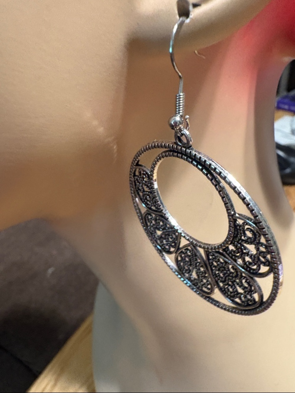Silver Filigree Oval Drop Earrings